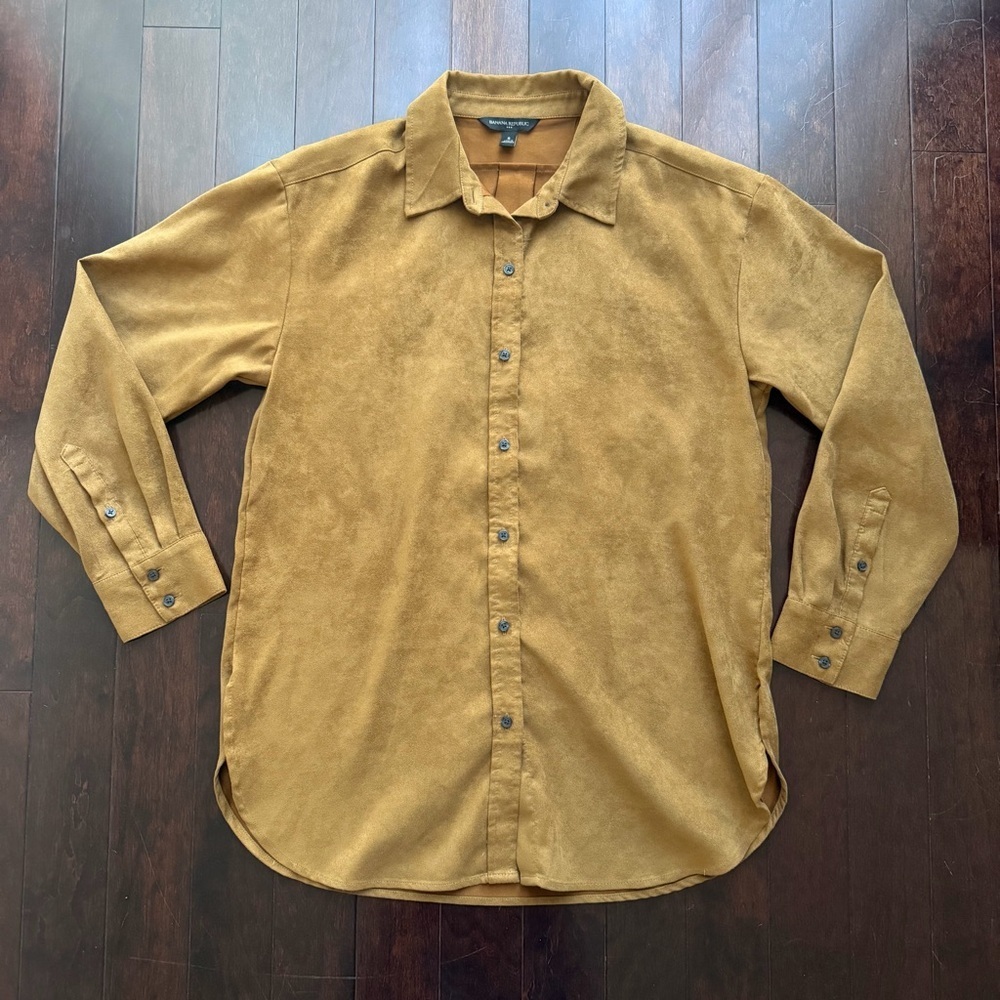 Banana Republic Factory Tan Button up Size S Long Sleeve Suede Shirt Jacket - Picture 1 of 8